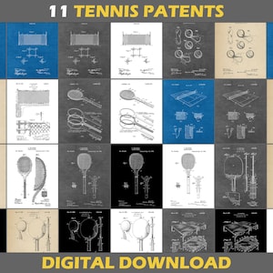 11 Tennis Patent Poster Prints, Digital Download, Set, Sports Gift for Mens Kids, Framed Prints, Blueprint Wall Art,  Gift