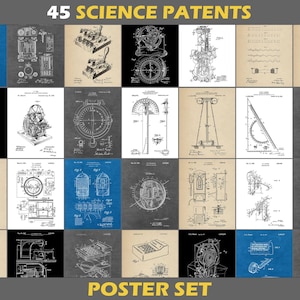 45 Science and Invention Patent Poster Prints, Mathematics Math Computer Science Gift, Accountant Teacher Poster, Engineer Blueprint, Set