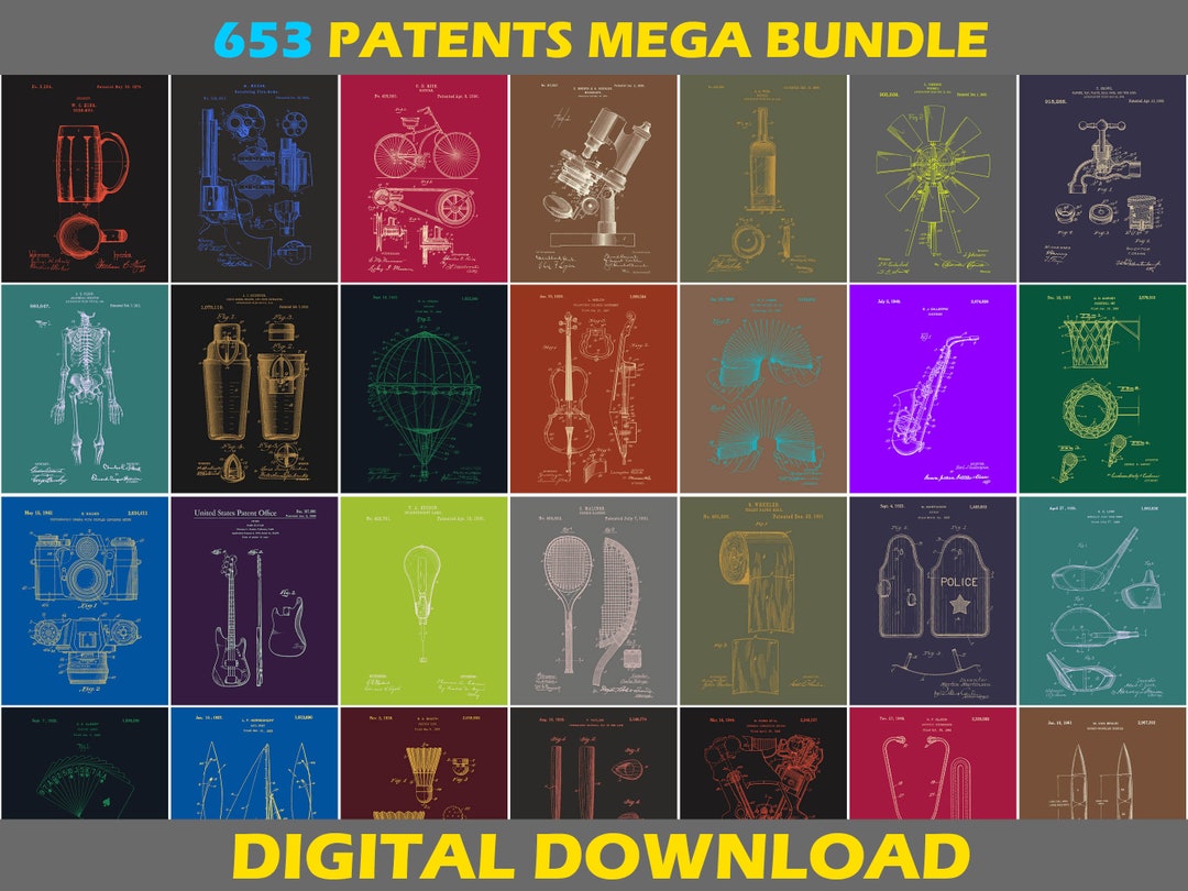 653 Patents Bundle 20 Colors, Printable Blueprint Poster Prints, Set of