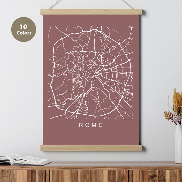 Rome City Map Poster, Italy, Europe Map Print, Printable Wall Art, Unique Road Trip Holiday Gift