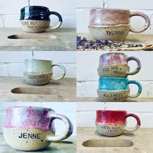 PERSONALIZABLE: Small cup with round base, cup with saying or name, clay with spots, stoneware cup