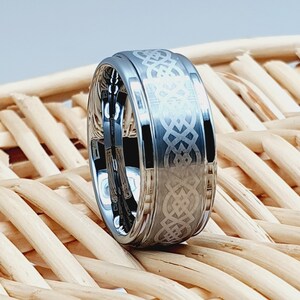 Ring For Birthday Gift 9 MM Wide Band Anniversary Band, Silver Tungsten Ring Men & Women Celtic Tungsten Ring Celtic Engagement Ring For Men