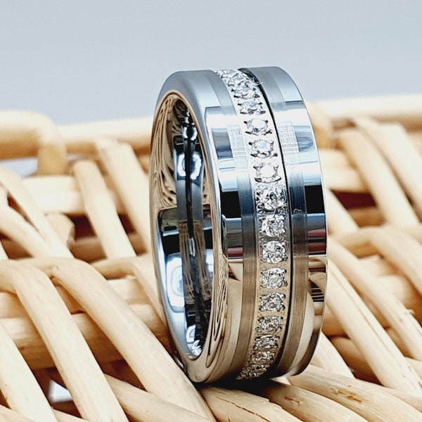 Tungsten Band, Simulated Diamond Ring, Men's Tungsten, Eternity Tungsten Ring, Men's Diamond Ring, Men's Wedding Band, Men's Tungsten Ring