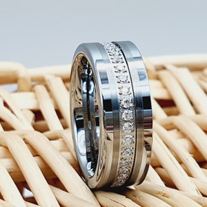 Men's Diamond Ring, Men's Wedding Band, Men's Tungsten Ring, Tungsten Band, Simulated Diamond Ring, Men's Tungsten, Eternity Tungsten Ring