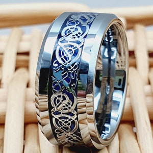 Silver Tungsten Ring Men & Women Celtic Tungsten Ring Celtic Engagement Ring For Men Ring For Birthday Gift 8 MM Wide Band Anniversary Band