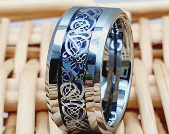 Silber Wolfram Ring Männer & Frauen keltischer Wolframring keltischer Verlobungsring für Männer Ring für Geburtstagsgeschenk 8 mm breites Band Jubiläumsband