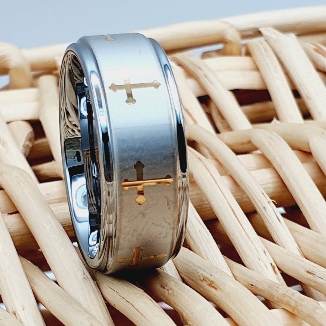Cross Wedding Ring Christian Wedding Ring Tungsten Wedding Etsy