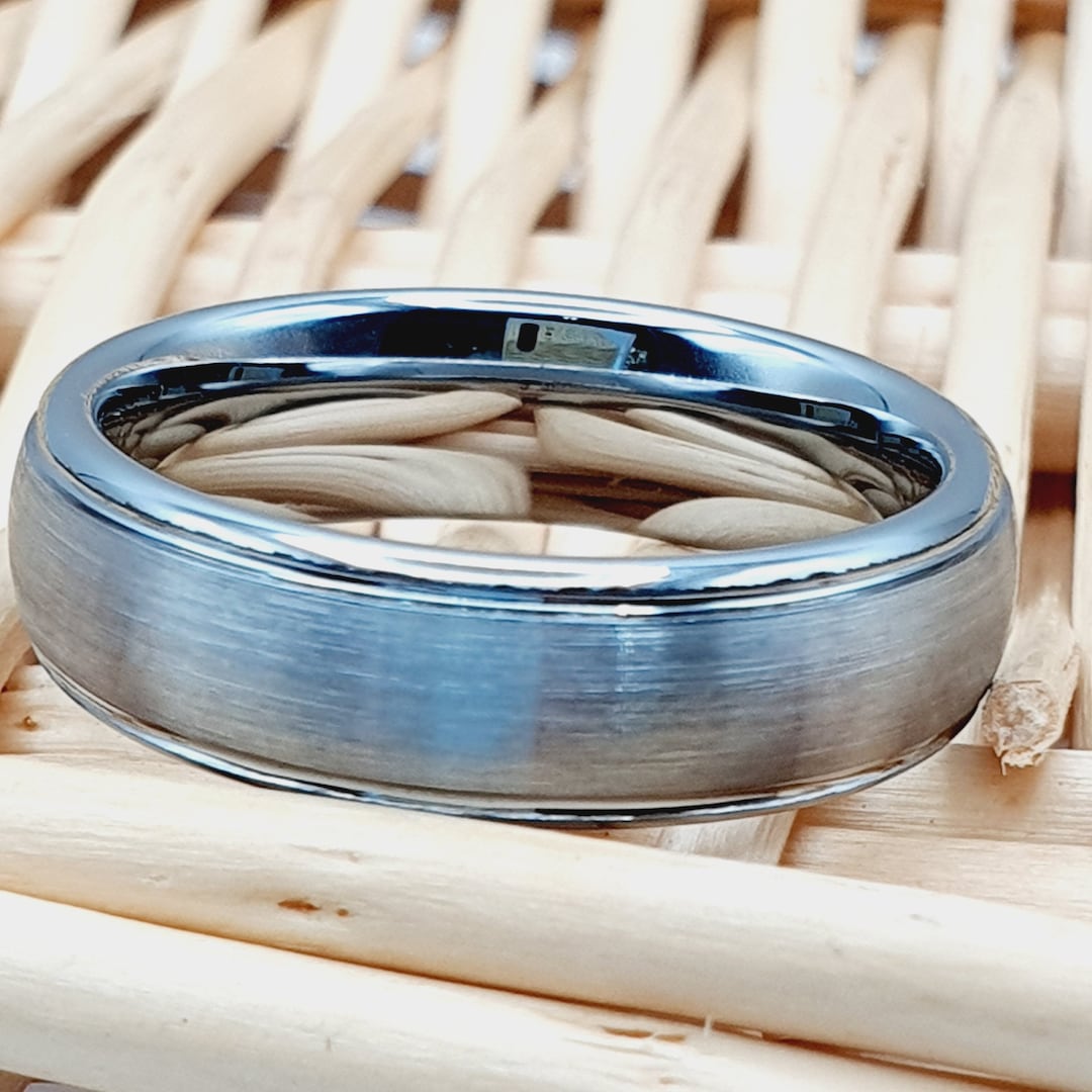 Mens Wedding Band 8mm Engagement Ring High Polished Silver Tungsten