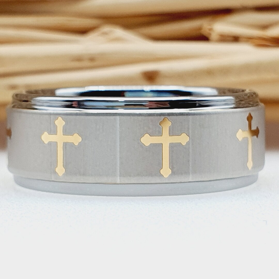 Cross Wedding Ring Christian Wedding Ring Tungsten Wedding Etsy