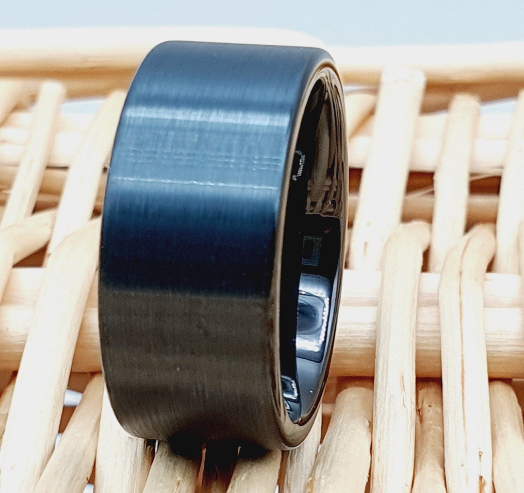 9mm Brushed Matte Black Pipe Cut Tungsten Ring, Men's Thick Tungsten