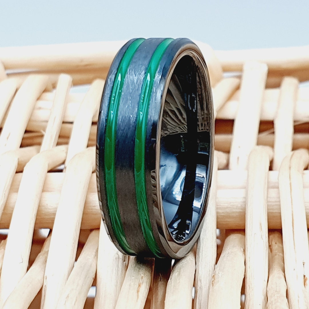 Green Men's Designer Ring 6MM Black Brushed Tungsten Etsy