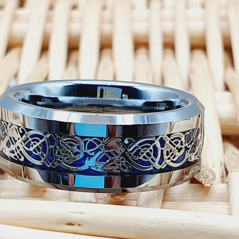 Men's Band Blue Celtic Dragon Mens Wedding Ring Etsy