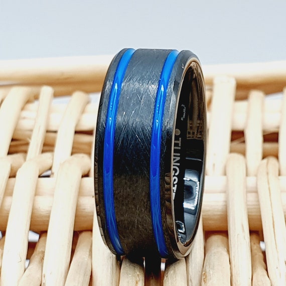 Mens black tungsten with hotsell blue ip wedding band