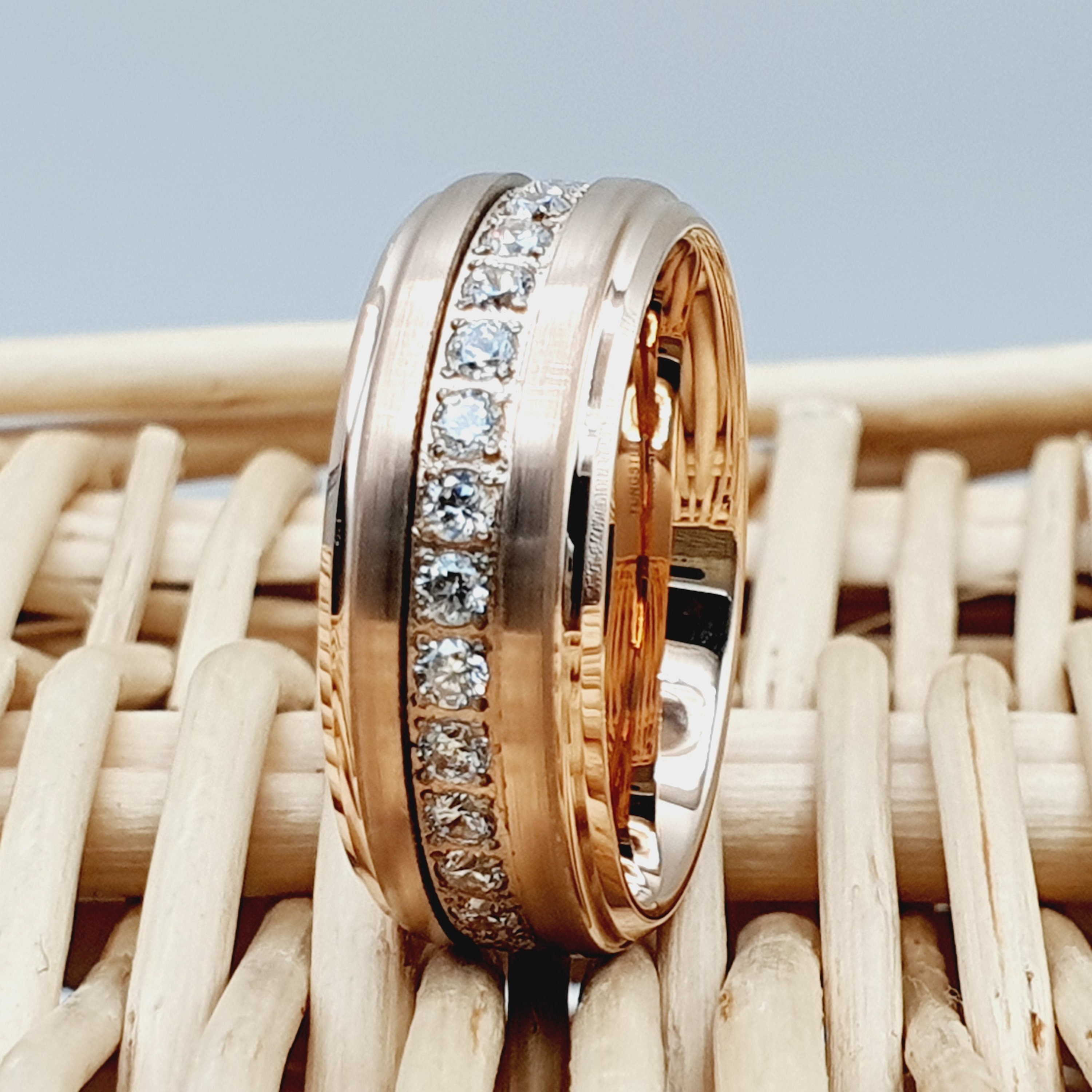 Mens Elysium And Rose Gold Wedding Ring With Black Diamonds