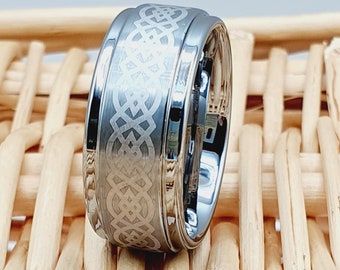 Celtic Engagement Ring For Men Silver Tungsten Ring Men & Women Celtic Tungsten Ring Ring Celtic Pattern Men's Wedding Ring Anniversary Band