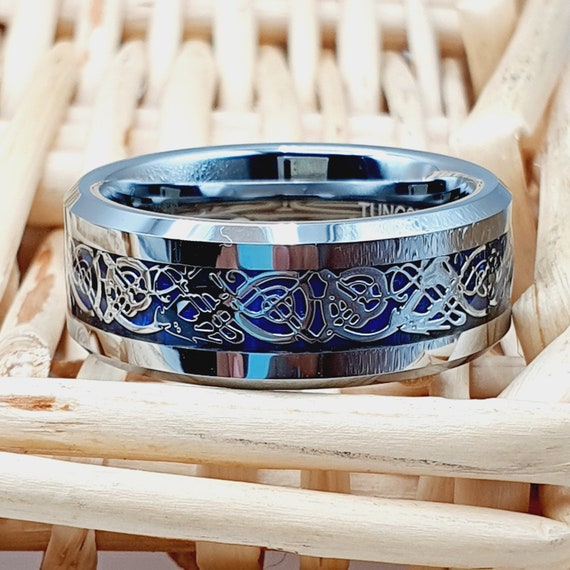Blue celtic dragon ring deals