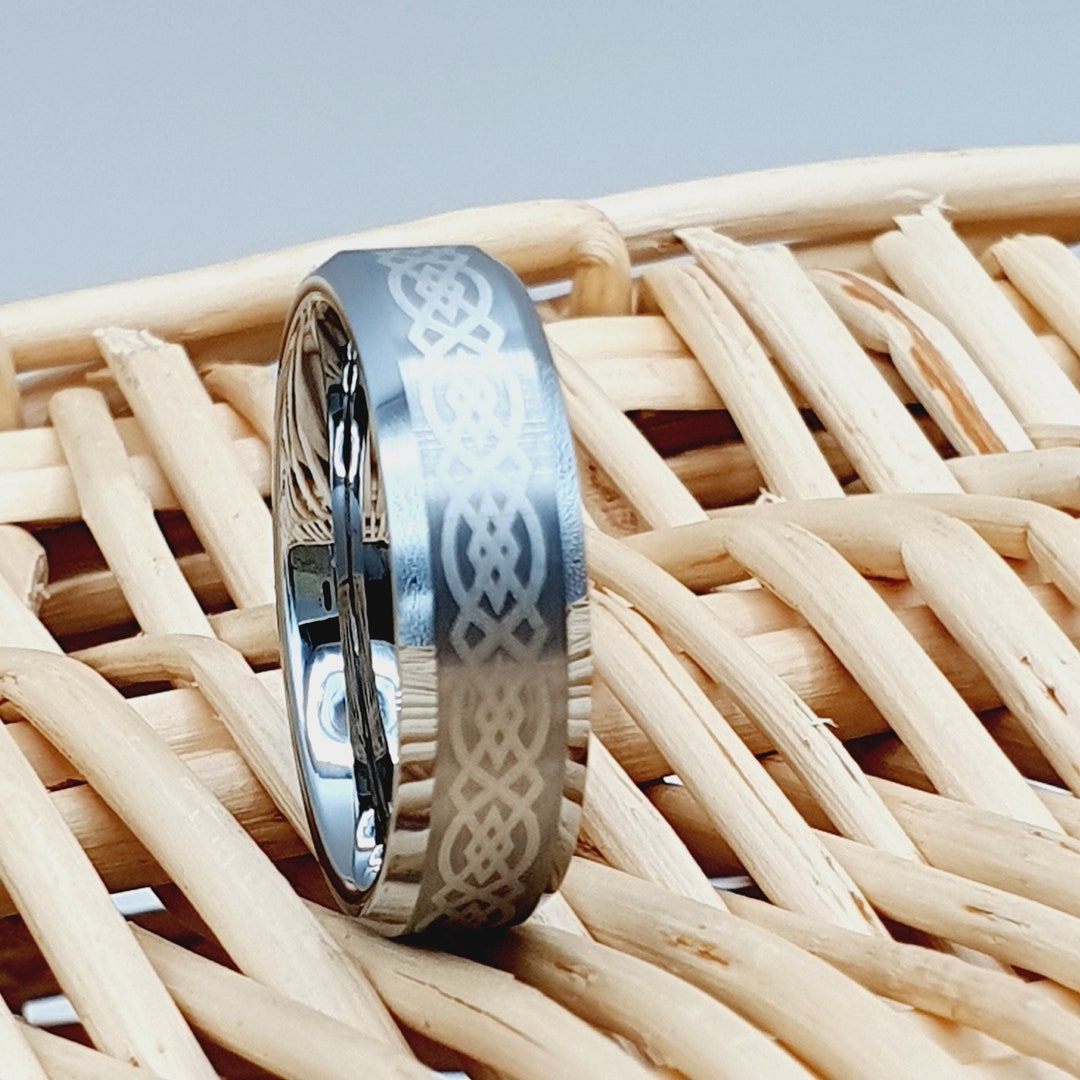 Celtic Knot Wedding Ring Mens Celtic Engraved Tungsten Ring Men's