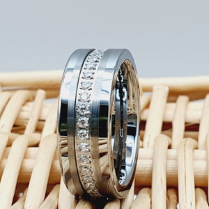Men's Diamond Ring, Men's Wedding Band, Men's Tungsten Ring, Tungsten ...