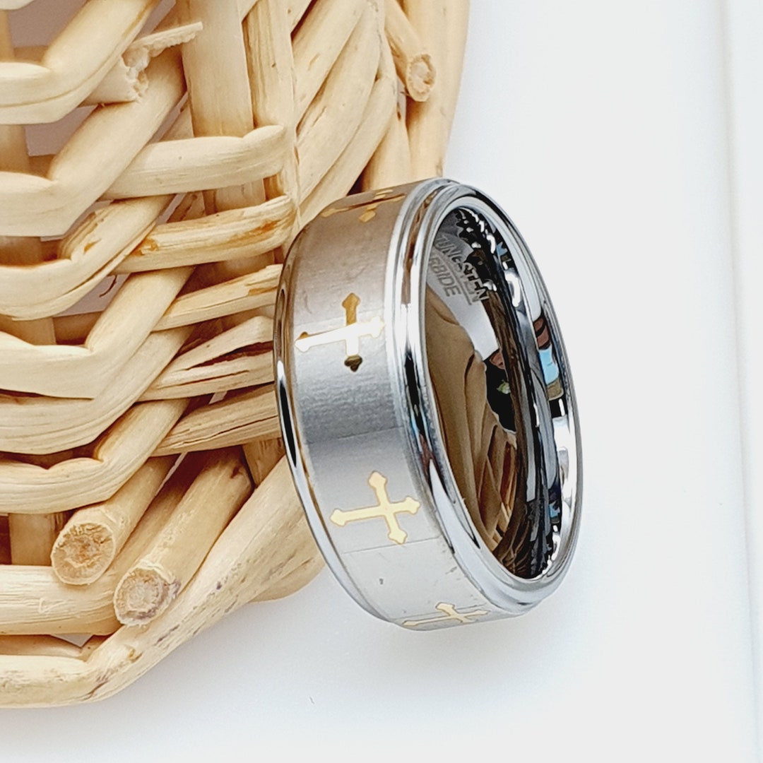 Cross Wedding Ring Christian Wedding Ring Tungsten Wedding Etsy
