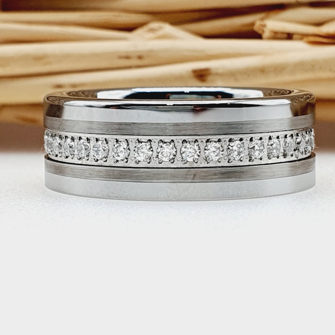 Tungsten Band, Simulated Diamond Ring, Men's Tungsten, Eternity Tungsten Ring, Men's Diamond