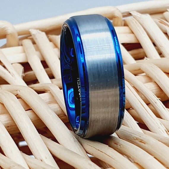 Silver Wedding Ring With Blue Blue Wedding Band Men s Bands