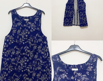 Handmade Blue Background Cashew Flower Printed Pattern Kitchen Apron Ladies Dress Mid Skirt With Pockets