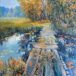 Rustic Autumn Woods Painting: Original Oil Art, Landscape Wall Hanging