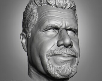 Ron Perlman | Byst | Hörlursstativ | 22 cm hög huvudskulptur | Heminredning | 3D-utskriven. Starstruck-skulpturer