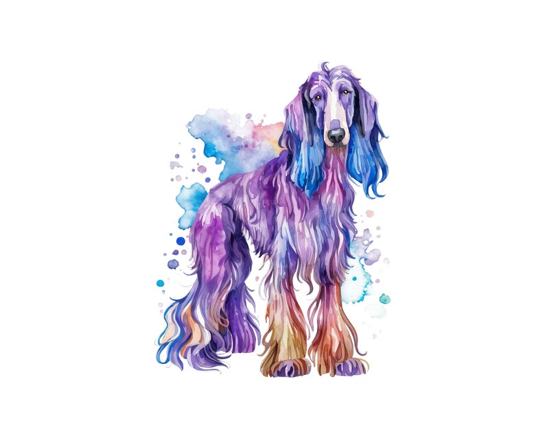 Afghan Hound Watercolor Clipart, Afghan Hound Watercolor Png, Cute Afghan Hound Nursery Decor Wall Art, Little Pet Dog Animal PNG image 6