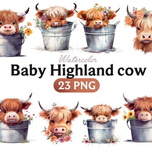 Highland Cow With Sunflowers, PNG, Highland Cow Watercolor, Digital Download