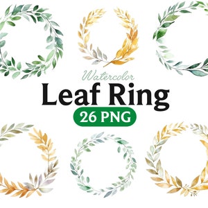 Leaf Ring, Watercolor Wreath, Decorative Leafy Wire Wreath, Leafy Wire Monogram Frames, PNG. 2