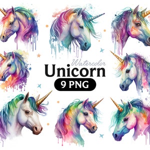 Unicorn, Colorful watercolor rainbow magical unicorn clipart png digital download