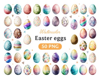 Watercolor Easter Eggs Clipart: 50 PNG Art Graphics (Digital Download)