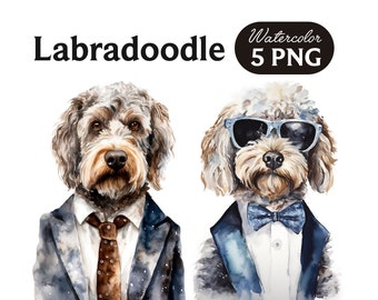 Labradoodle Clipart, Cute Dog Clipart, Dog PNG, Watercolor Labradoodle PNG, Dog Portrait, Cool Dog