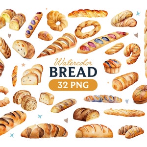 Bread clipart, Watercolor Bread, Bread PNG, Bread art, Bread, digital