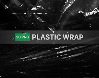 May include: A close-up of a crumpled, transparent plastic wrap. The plastic is wrinkled and has a slight sheen. The image is in black and white.