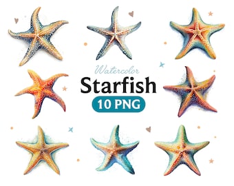 Watercolor Starfish Clipart, Sea Life PNG (Digital File)