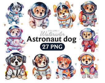 Chien astronaute, chien astronaute Clipart aquarelle, chien astronaute, Nursery Decor Wall Art, Animal PNG, astronaute