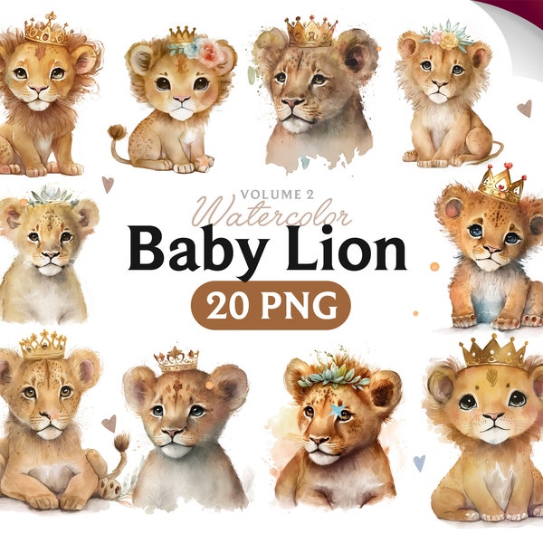 Watercolor Baby Lion, Baby Lion clipart, Baby Lion PNG, Baby Lion clipart, Baby Lion art, Baby Lion, digital, animal, Volume 2