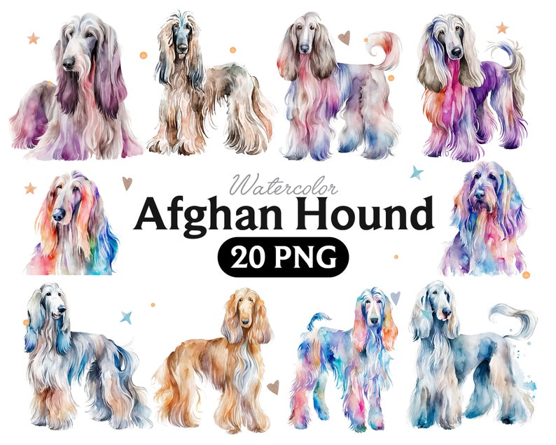 Afghan Hound Watercolor Clipart, Afghan Hound Watercolor Png, Cute Afghan Hound Nursery Decor Wall Art, Little Pet Dog Animal PNG image 1
