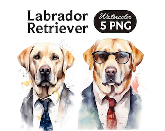 Watercolor Labrador Retriever Clipart, Dog Portrait PNG (Digital Download)