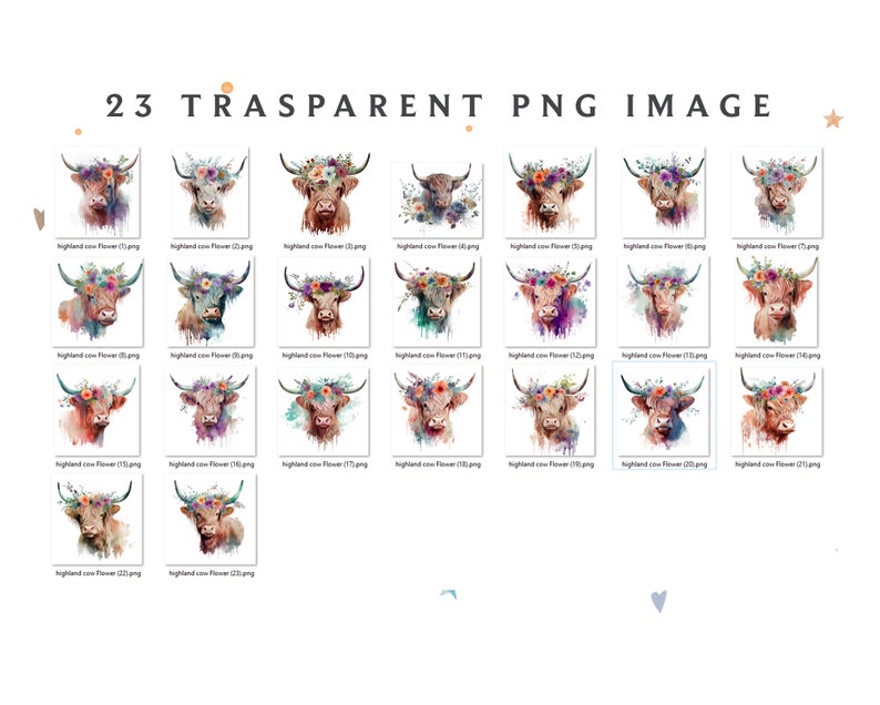 Watercolor Highland Cow Clipart: Floral Farm Animal PNG (23 Files) - Etsy