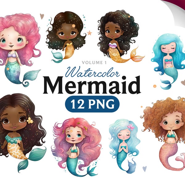 Watercolor Mermaid Clipart, Watercolor Mermaid, Mermaid clipart, Mermaid PNG, Mermaid art, Mermaid, Mermaid digital, baby girl png