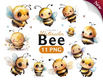 Clipart de Abelha em Aquarela, Arte Animal PNG (Download Digital) [11 PNGs]