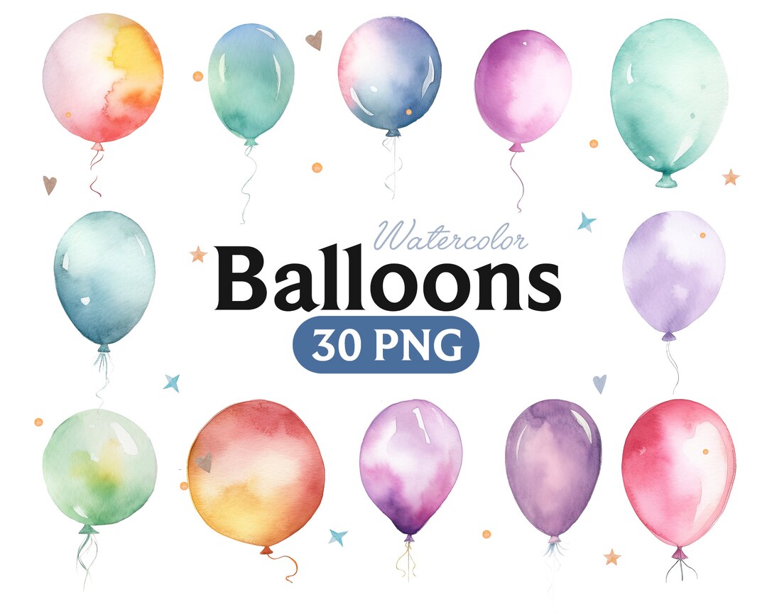 Watercolor Pastel Balloons Clipart Set (PNG Digital Download) - Etsy