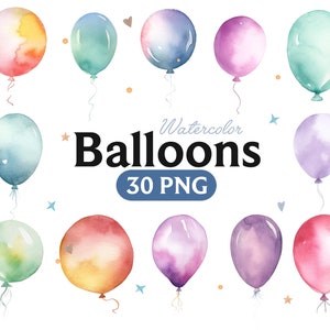 Luftballons Aquarell Pastell Luftballons Clipart, handgemalte Aquarell Luftballons, Luftballons Clipart Set, Geburtstag Clipart, PNG