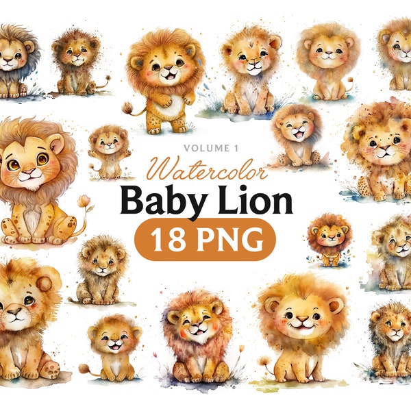 Watercolor Baby Lion, Baby Lion clipart, Baby Lion PNG, Baby Lion clipart, Baby Lion art, Baby Lion, digital, animal