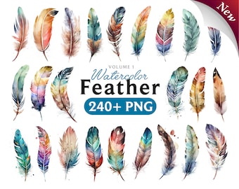 Feather clipart, Feather PNG, colorful feathers, feather clipart, feather art, boho plumes, bird feather, digital, Volume 1