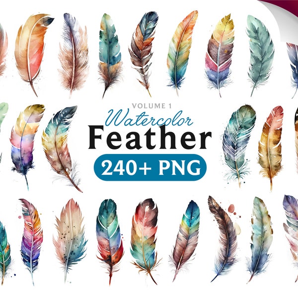 Feather clipart, Feather PNG, colorful feathers, feather clipart, feather art, boho plumes, bird feather, digital, Volume 1