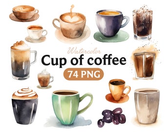 Watercolor Coffee Clipart: Vintage Coffee Pots & Drinks (74 PNG)